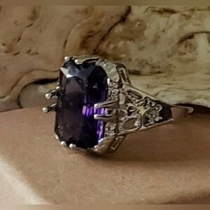 Beautiful purple gemstone SS CZ ring, sz 8, NWT